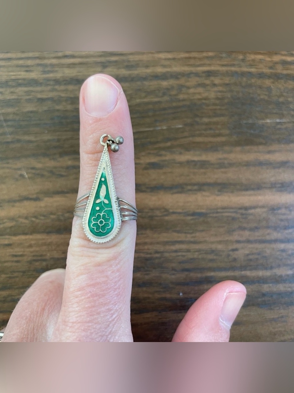 Green Teardrop Floral Silver Ring - Women Jewelry